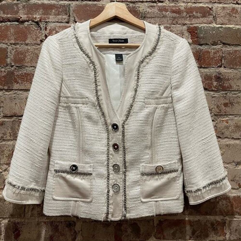 White House Black Market Tweed Jacket in Cream Size 6